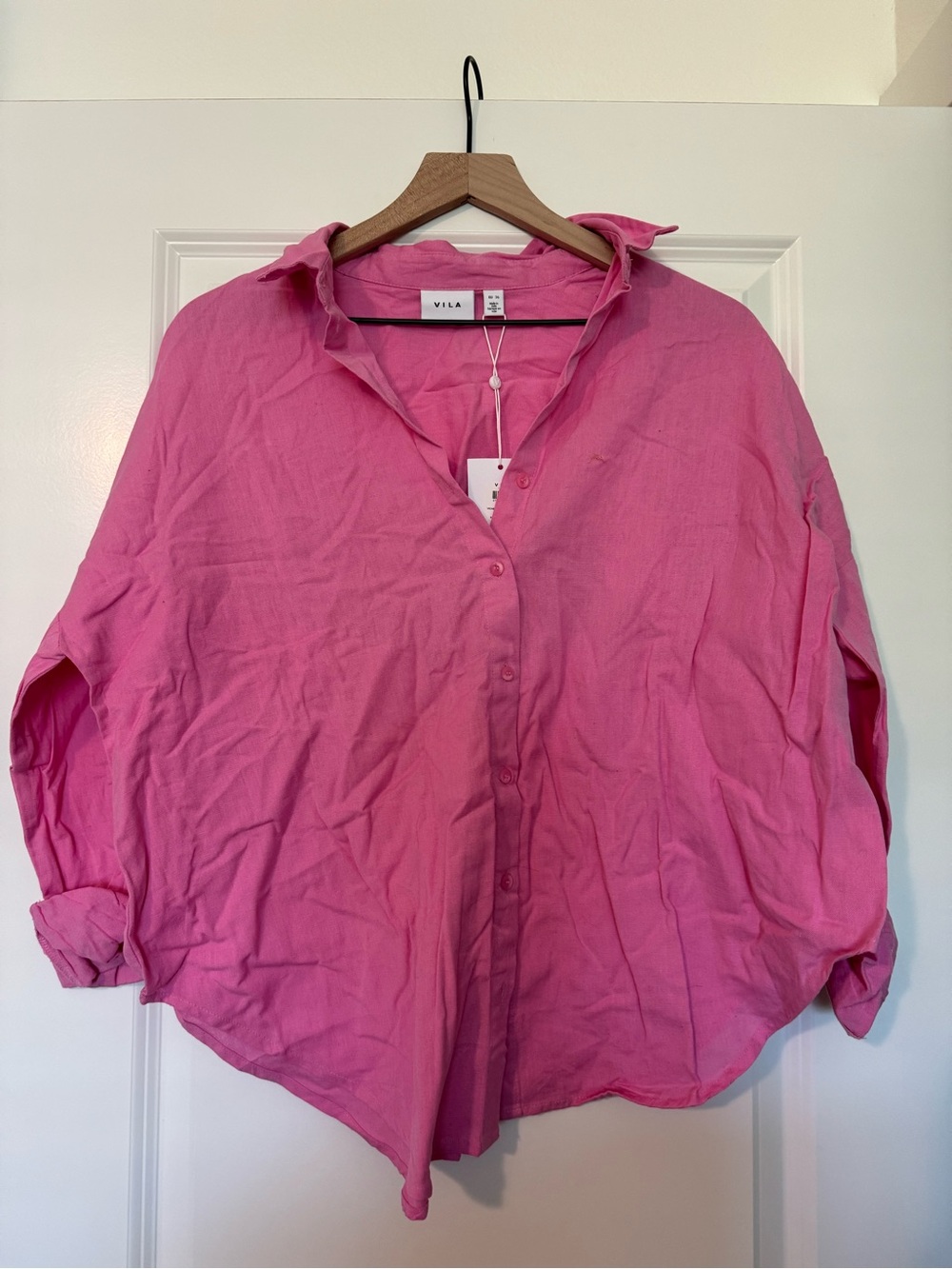 VILA Oversized Pink Button-Down Shirt